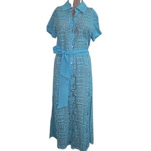 Becca Gauzy Lace Blue Beach Cover-Up Dress Size Small, Collar, Belt